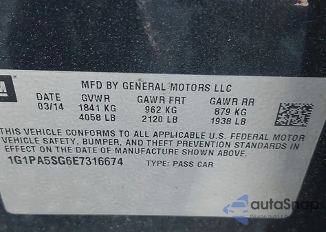 2014 Chevrolet Cruze Ls Auto from USA, damaged, VIN 1G1PA5SG6E7316674